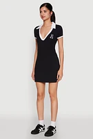 Womens Contrast Trim Johnny Collar Polo Dress,