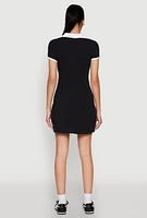 Womens Contrast Trim Johnny Collar Polo Dress,