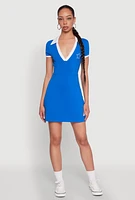 Womens Contrast Trim Johnny Collar Polo Dress,