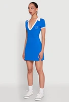Womens Contrast Trim Johnny Collar Polo Dress,