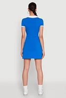 Womens Contrast Trim Johnny Collar Polo Dress,