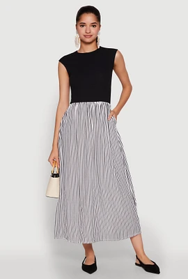 Womens Cap Sleeve Pinstripe Maxi Dress, Multi, Size S