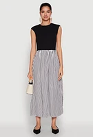 Womens Cap Sleeve Pinstripe Maxi Dress, Multi, Size S
