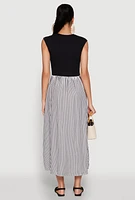 Womens Cap Sleeve Pinstripe Maxi Dress, Multi, Size S