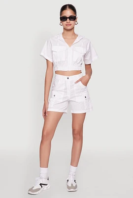 Womens Trendy High Waisted Cargo Shorts, White, Size L