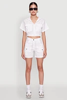 Womens Trendy High Waisted Cargo Shorts, White, Size L