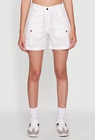 Womens Trendy High Waisted Cargo Shorts, White, Size L