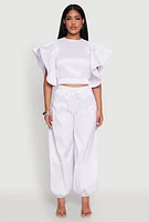 Womens Flutter Sleeve Crop Top, White, Size M