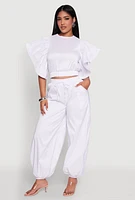 Womens Flutter Sleeve Crop Top, White, Size M