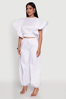 Womens Flutter Sleeve Crop Top, White, Size M