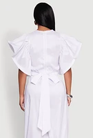 Womens Flutter Sleeve Crop Top, White, Size M