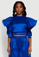 Womens Flutter Sleeve Crop Top, L