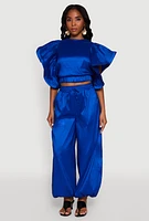 Womens Flutter Sleeve Crop Top, L