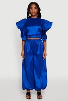 Womens Flutter Sleeve Crop Top, L