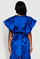 Womens Flutter Sleeve Crop Top,