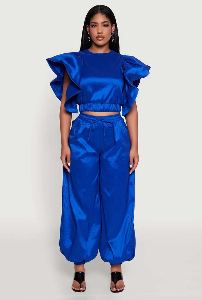 Womens High Waist Balloon Pants, Blue, Size S
