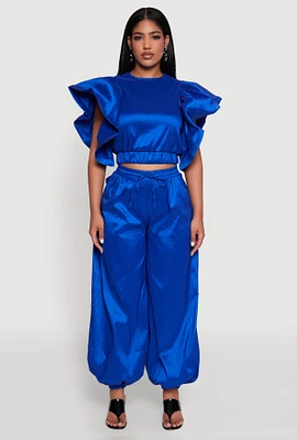 Womens High Waist Balloon Pants, Blue, Size S