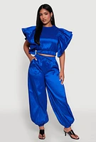 Womens High Waist Balloon Pants, Blue, Size S