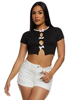 Womens Bow Cut Out Crop Top, Black, Size S
