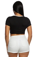 Womens Bow Cut Out Crop Top, Black, Size S