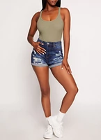 Womens Basic Scoop Neck Tank Bodysuit, Green, Size S