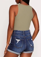 Womens Basic Scoop Neck Tank Bodysuit, Green, Size S