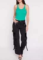 Womens Basic Scoop Neck Tank Bodysuit, Green,