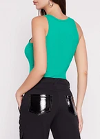 Womens Basic Scoop Neck Tank Bodysuit, Green,