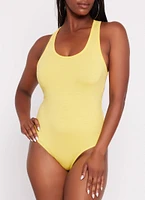 Womens Basic Scoop Neck Racerback Tank Bodysuit, Yellow, Size S