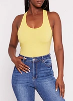 Womens Basic Scoop Neck Racerback Tank Bodysuit, Yellow, Size S
