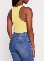 Womens Basic Scoop Neck Racerback Tank Bodysuit, Yellow, Size S