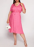 Womens Plus Size Floral Print Shirt Dress, Pink, Size 2X
