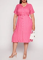 Womens Plus Size Floral Print Shirt Dress, Pink, Size 2X