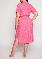 Womens Plus Size Floral Print Shirt Dress, Pink, Size 2X