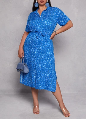 Womens Plus Floral Print Shirt Dress,