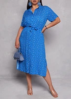 Womens Plus Floral Print Shirt Dress,