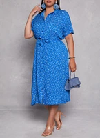 Womens Plus Floral Print Shirt Dress,
