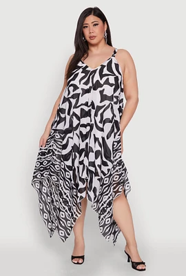 Womens Plus Size Border Print Sharkbite Hem Maxi Dress, Multi, Size 1X