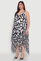 Womens Plus Size Border Print Sharkbite Hem Maxi Dress, Multi, Size 1X