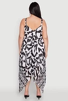 Womens Plus Size Border Print Sharkbite Hem Maxi Dress, Multi, Size 1X