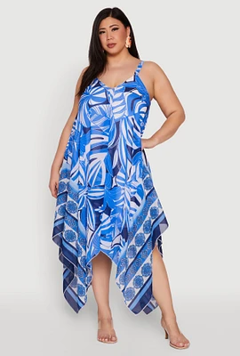 Womens Plus Size Floral Print Sharkbite Hem Maxi Dress, Blue, Size 1X