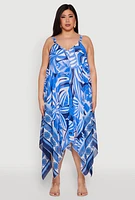 Womens Plus Size Floral Print Sharkbite Hem Maxi Dress, Blue, Size 1X