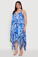 Womens Plus Size Floral Print Sharkbite Hem Maxi Dress, Blue, Size 1X