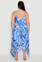 Womens Plus Size Floral Print Sharkbite Hem Maxi Dress, Blue, Size 1X