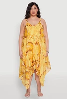 Womens Plus Floral Print V Neck Maxi Dress, Yellow,