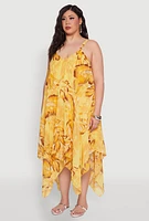 Womens Plus Floral Print V Neck Maxi Dress, Yellow,