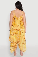Womens Plus Floral Print V Neck Maxi Dress, Yellow,