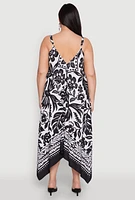 Womens Plus Size Border Floral Print Sharkbite Hem Dress, Multi, Size 2X