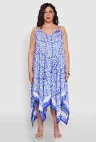 Womens Plus Size Printed Sharkbite Hem Dress, Blue, Size 3X