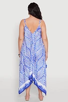 Womens Plus Size Printed Sharkbite Hem Dress, Blue, Size 3X